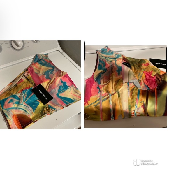 PrettyLittleThing Mesh One Shoulder Corset Barbie Crop Top size 8 NWT - Picture 3 of 8